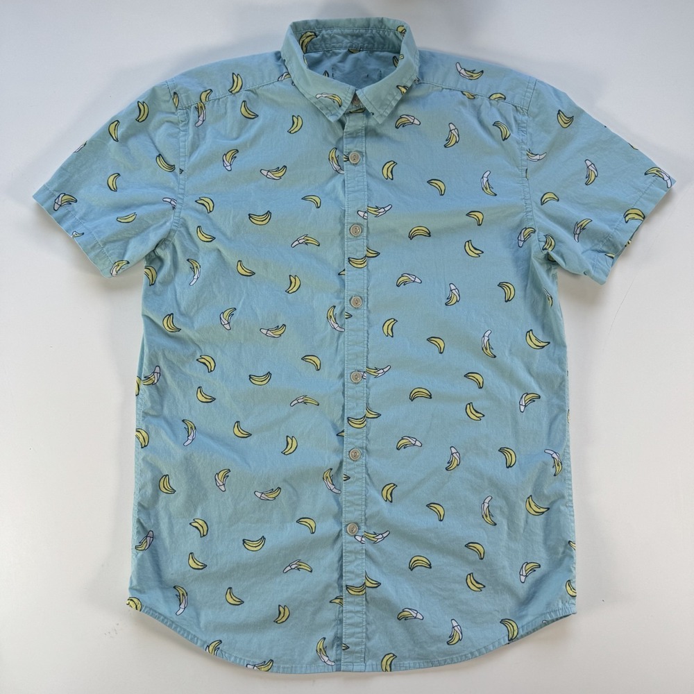 GEORGE Classic Fit Short Sleeve Button Up Shirt Banana All Over Print Mens Small